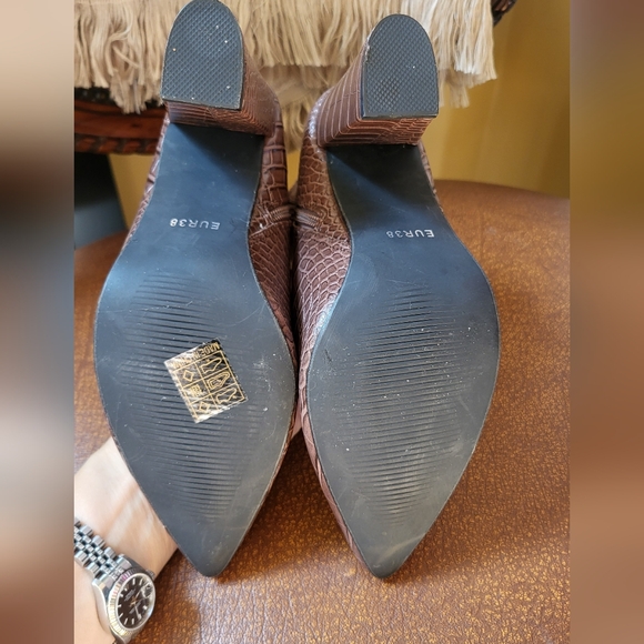 Yolkomo brown Chunky High Heel Ankle Boots Pointed Toe SIZE EUR 38/7.5 - Picture 10 of 11